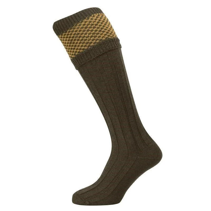 Thin bamboo running socks-William Powell Penrith Shooting Sock – Olive/Pollen