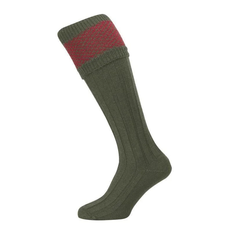 Organic linen casual socks-William Powell Penrith Shooting Sock – Regal Green/Red