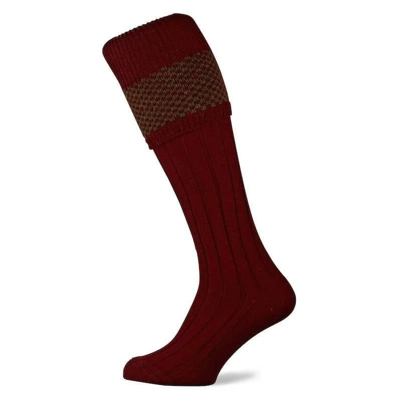 Cozy sherpa-lined socks-William Powell Penrith Shooting Sock – Burgundy/Olive