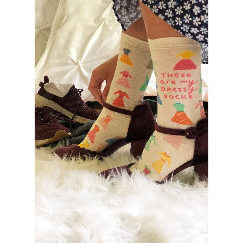 Colorful graphic novelty socks-These Are My Dressy Socks Women's Crew Dress Socks | BlueQ at GetBullish