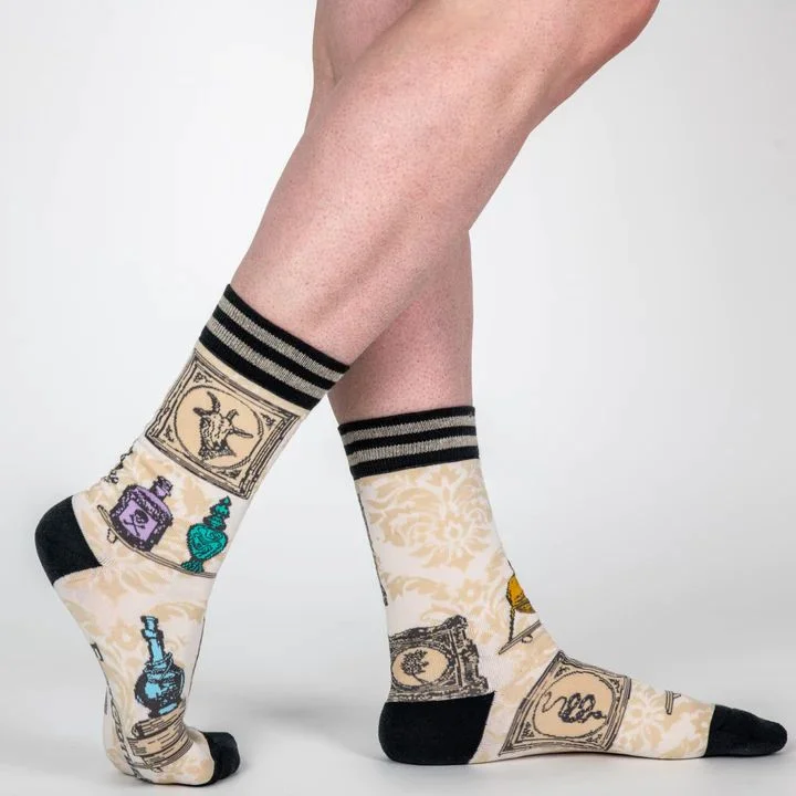 Cozy pom-pom sleep socks-Toxic Curiosities Crew Socks | Victorian Themed Socks