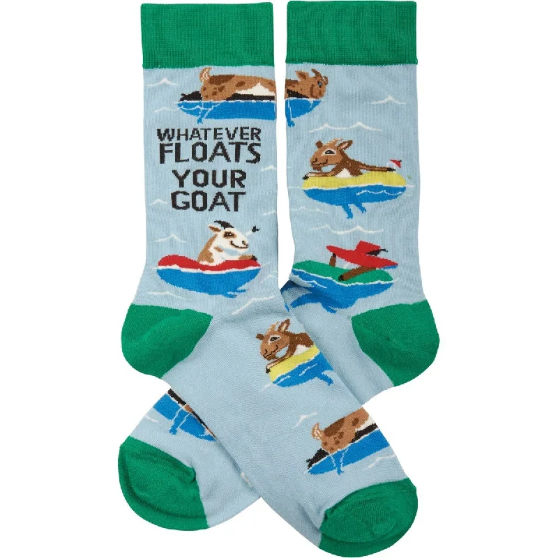 Men’s cushioned running socks-Whatever Floats Your Goat Funny Socks in Green and Blue | Unisex