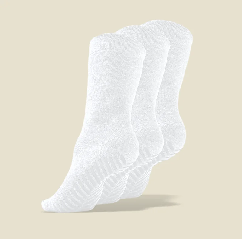 Women’s floral ankle socks-Women's White Original Crew Non-Slip Socks - 3 pairs