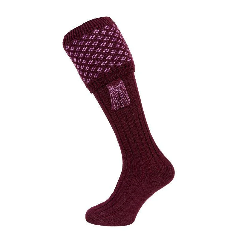 Durable compression sports socks-William Powell Boughton Mens Merino Shooting Socks with Garters - Mulberry/Lilac