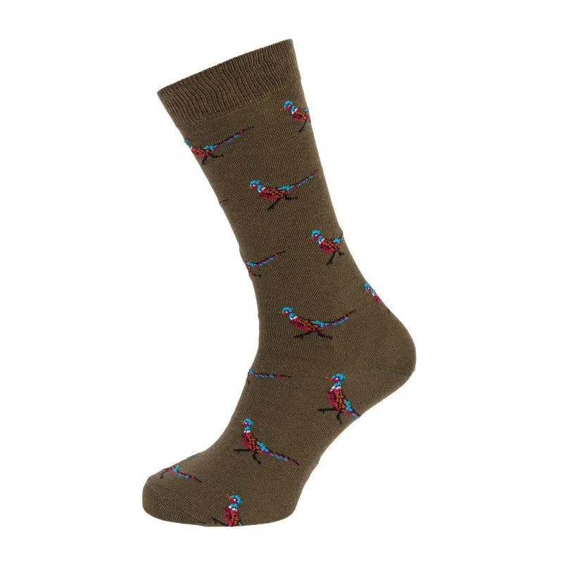 Thick wool cabin socks-William Powell Cotton Country Socks - Pheasant