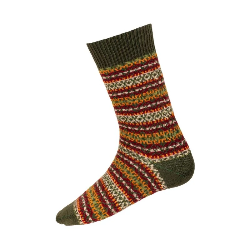 Durable tactical socks-William Powell Fairisle Mens Merino Socks - Spruce