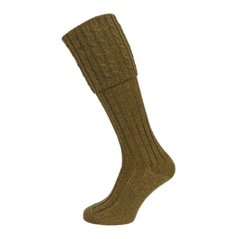 Thick fisherman knit socks-William Powell Harris Mens Merino Shooting Socks (Wider Fit) - Forest