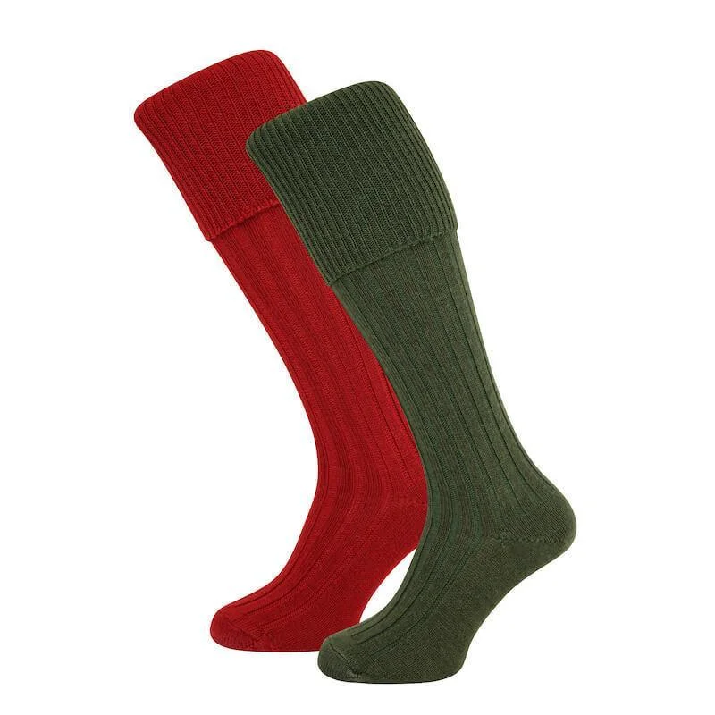 Trendy metallic thread socks-William Powell Jura Merino Twin Pack Mens Socks - Spruce/Brick Red