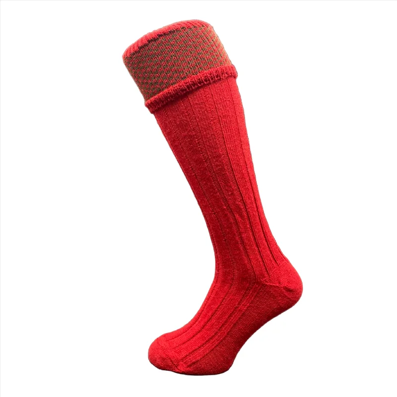 Thick insulated cabin socks-William Powell Penrith Shooting Sock – Ruby/Olive