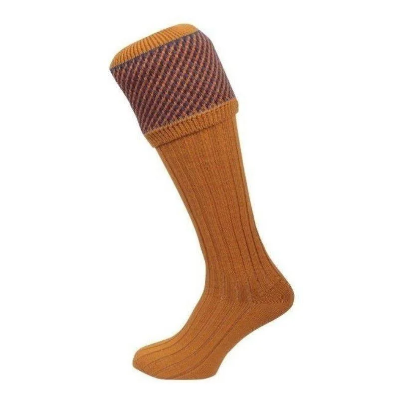 Men’s solid dress socks-William Powell Tayside Mens Merino Shooting Socks - Ochre