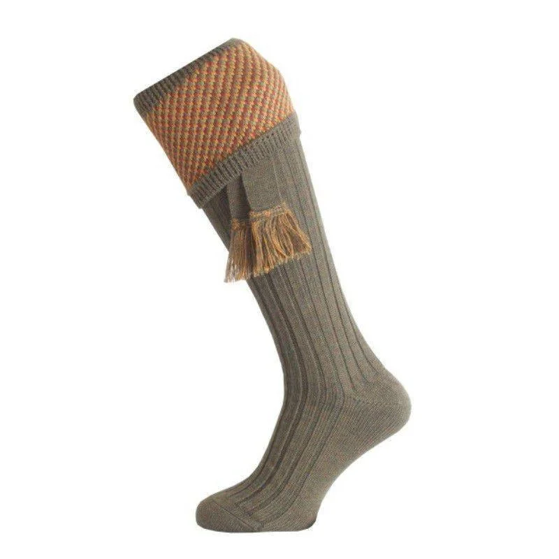 Non-slip pilates socks-William Powell Tayside Mens Merino Shooting Socks with Garters - Bracken