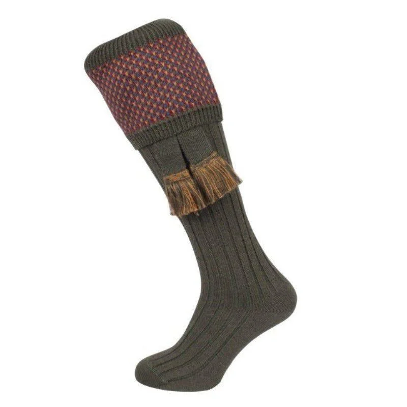 Men’s minimalist dress socks-William Powell Tayside Mens Merino Shooting Socks with Garters - Spruce