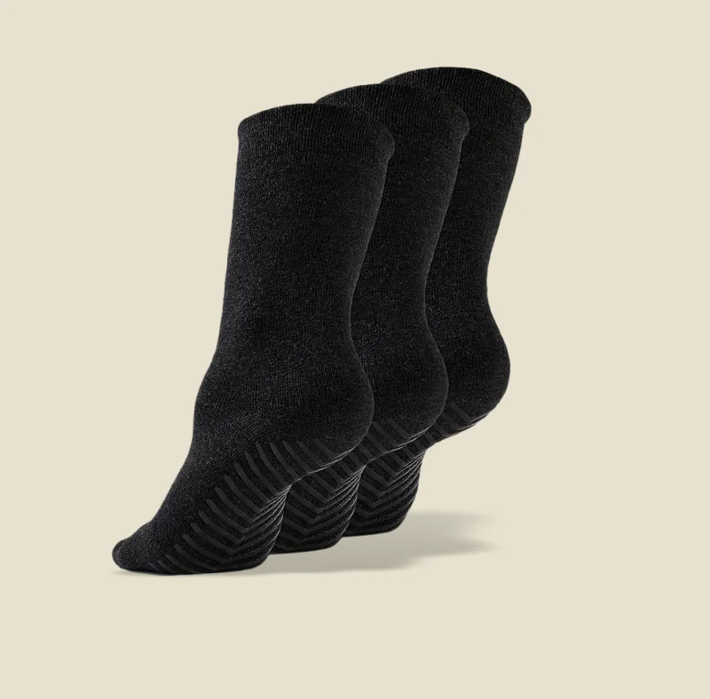 Unisex wool hiking socks-Women's Black Original Crew Non-Slip Socks - 3 pairs