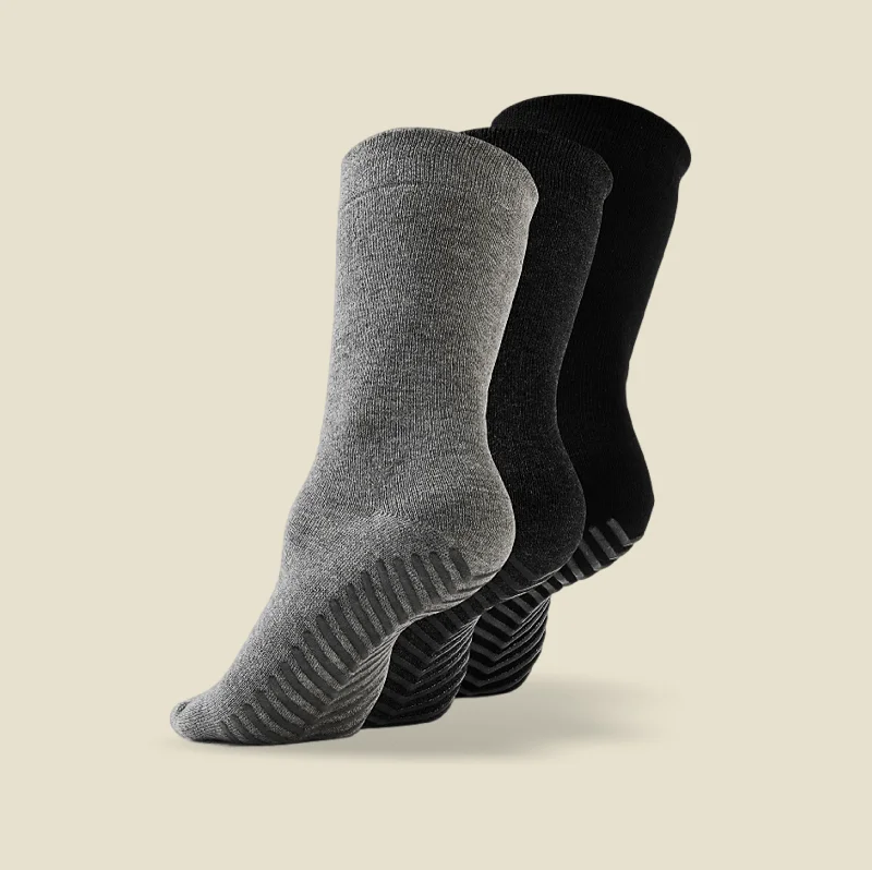 Thick cable-knit socks-Women's Black/Grey Original Crew Non-Slip Socks - 3 pairs