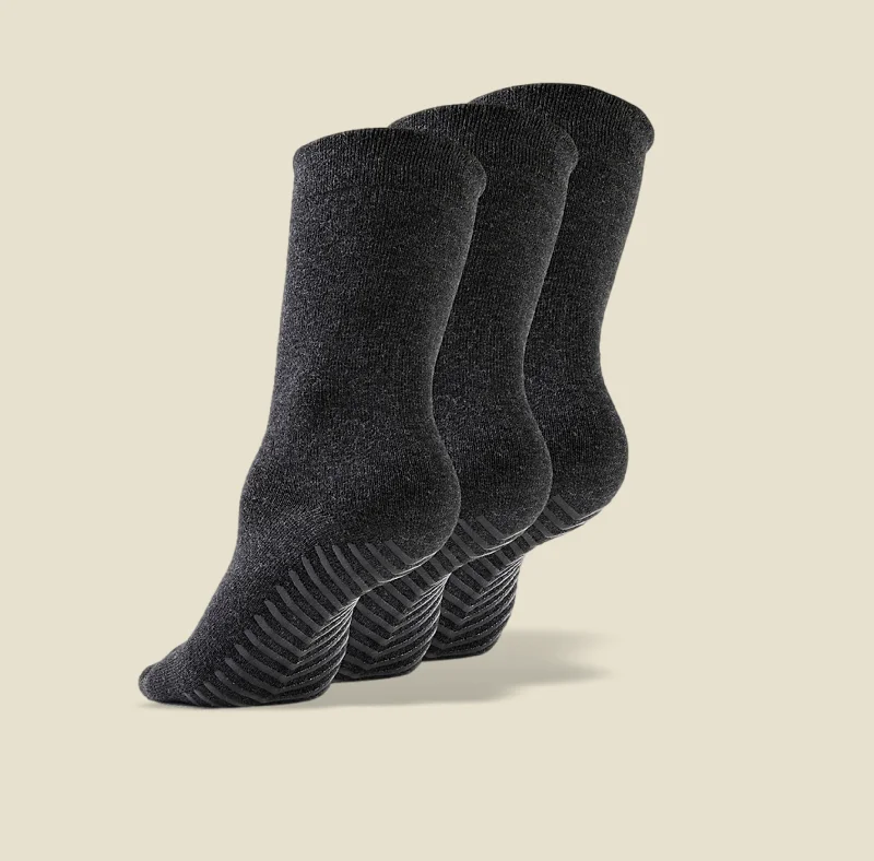 Thin bamboo running socks-Women's Dark Grey Original Crew Non-Slip Socks - 3 pairs