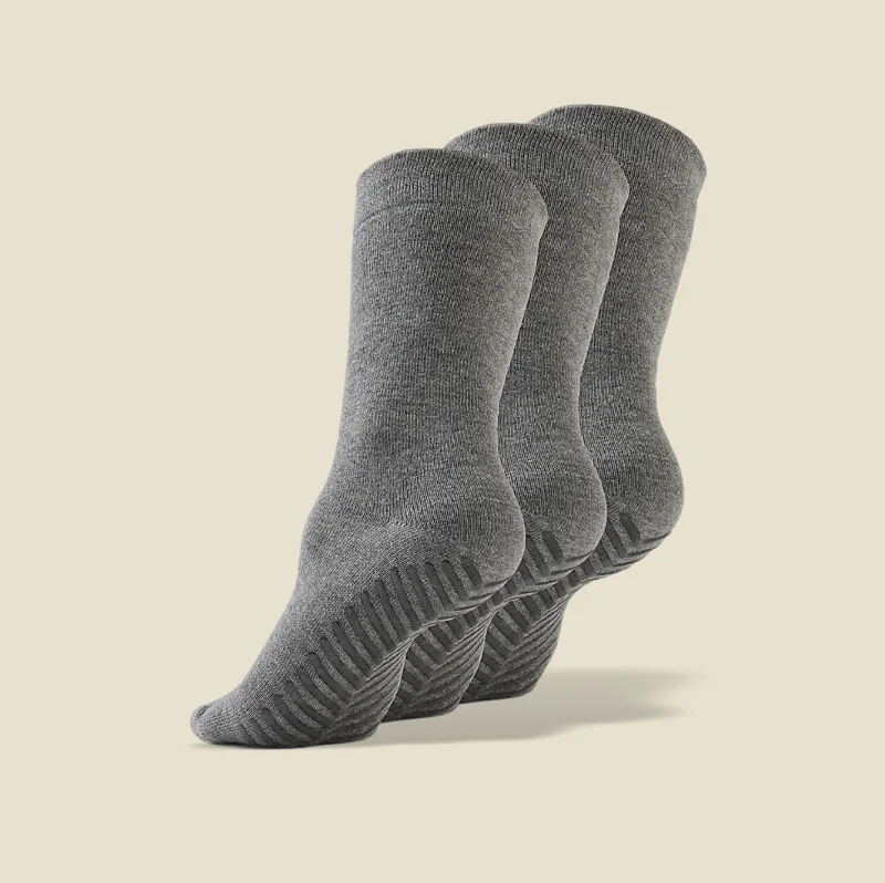 Cozy sherpa-lined socks-Light Grey Women's Original Crew Non-Slip Socks - 3 pairs