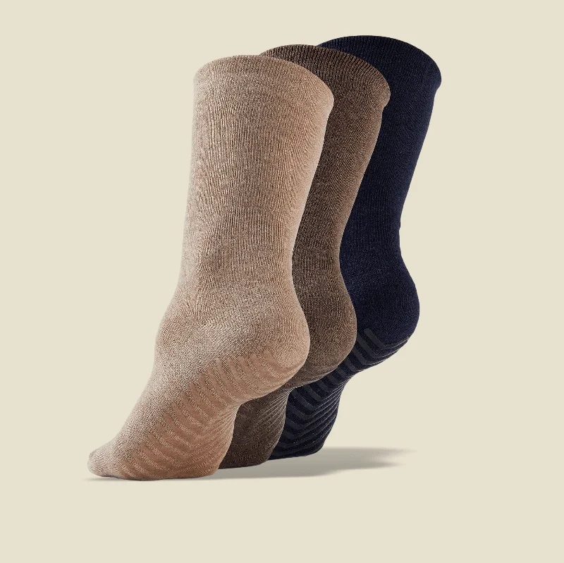 Women’s scalloped-edge socks-Women's Navy/Brown/Tan Original Crew Non-Slip Socks - 3 pairs