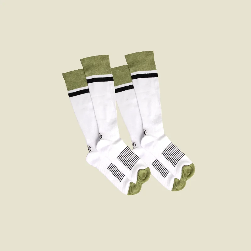 Soft cashmere blend socks-Women's White/Black/Green Compression Socks with Grips - 2 Pairs