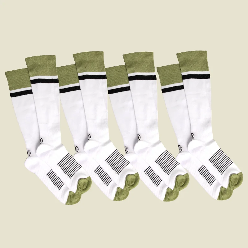 Soft bamboo-blend socks-Women's White/Black/Green Compression Socks with Grips - 4 Pairs