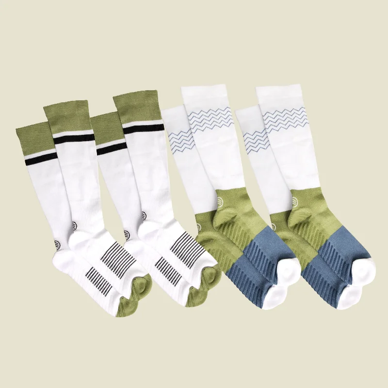 Soft bamboo knee-high socks-Women's White/Blue/Green Compression Socks with Grips Variety Pack - 4 Pairs