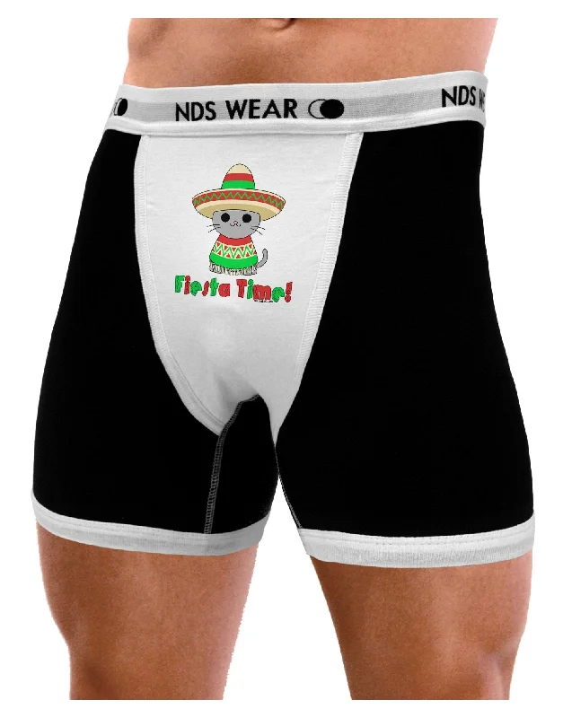 Men’s cotton moisture-wick trunks-Fiesta Time - Cute Sombrero Cat Mens Boxer Brief Underwear by TooLoud