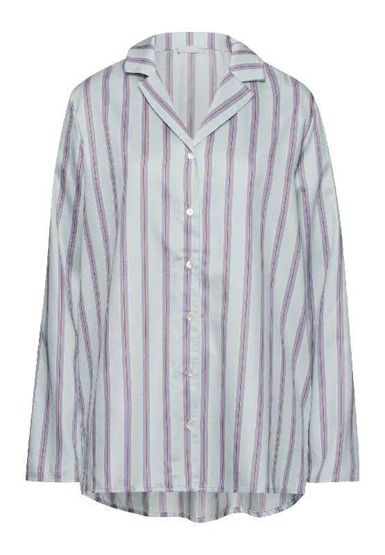 Women’s floral jersey sleepshirt-Sleep And Lounge Cotton Button Front Pajama Shirt | Balanced Stripe 74849-2164