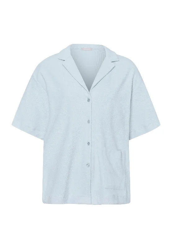 Women’s stylish flannel pajamas-Sleep And Lounge Notch Collar Cotton Shirt | Misty Blue 77720-2518