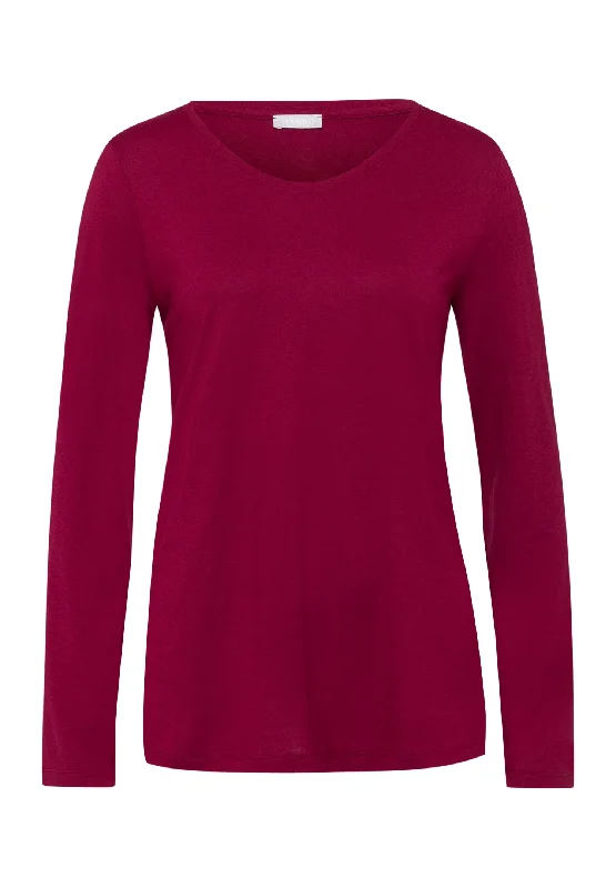 Women’s cozy modal sleep set-Sleep And Lounge Relaxed Round Neck Top | Burgundy 77844-2459