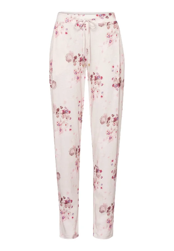 Women’s cozy fleece robe-Sleep And Lounge Knit Pants Print | Watery Blossoms 77882-2367