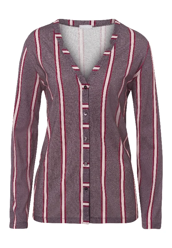 Women’s stylish cotton sleepshirt-Sleep And Lounge Button Front Shirt | Sleek Stripe 77934-2934