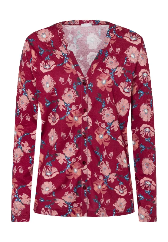 Women’s warm velour sleepwear-Sleep And Lounge Button Front Shirt | Floral Joy 77934-2983