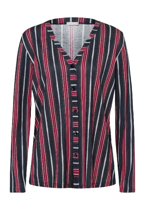 Women’s silky satin nightgown-Sleep And Lounge Button Front Shirt | Marsala Stripe 77934-2984