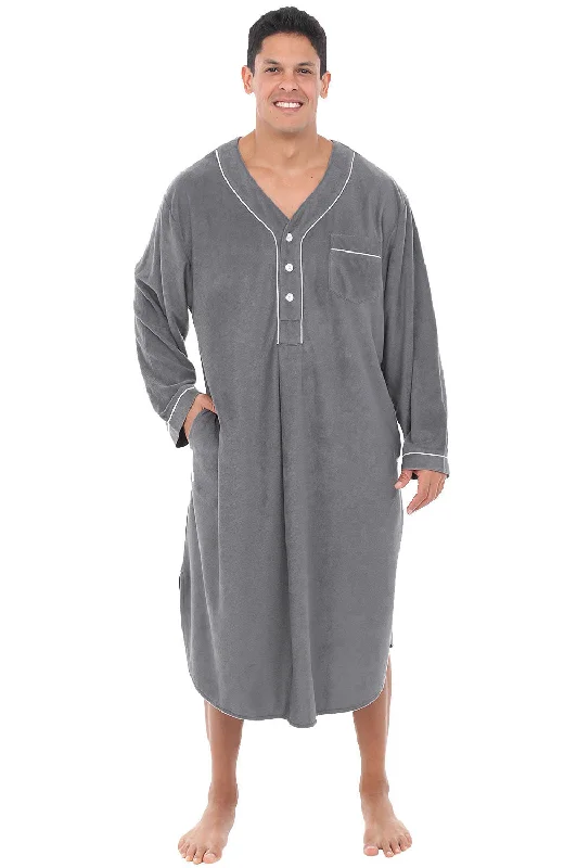 Women’s lightweight flannel nightie-Men's Plush Sleep Shirt, Fleece Nightshirt Pajamas Shirt