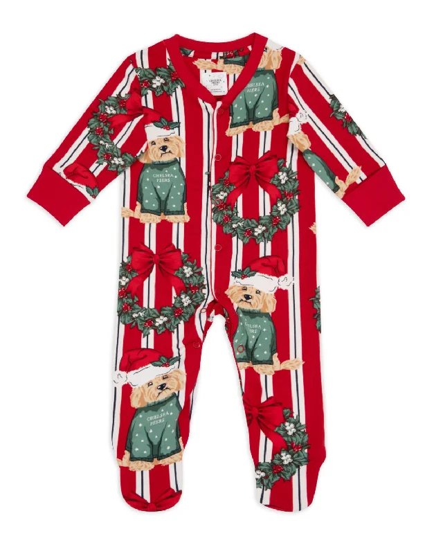 Women’s bold print nightgown-Baby Christmas Dog & Wreath Print Sleepsuit