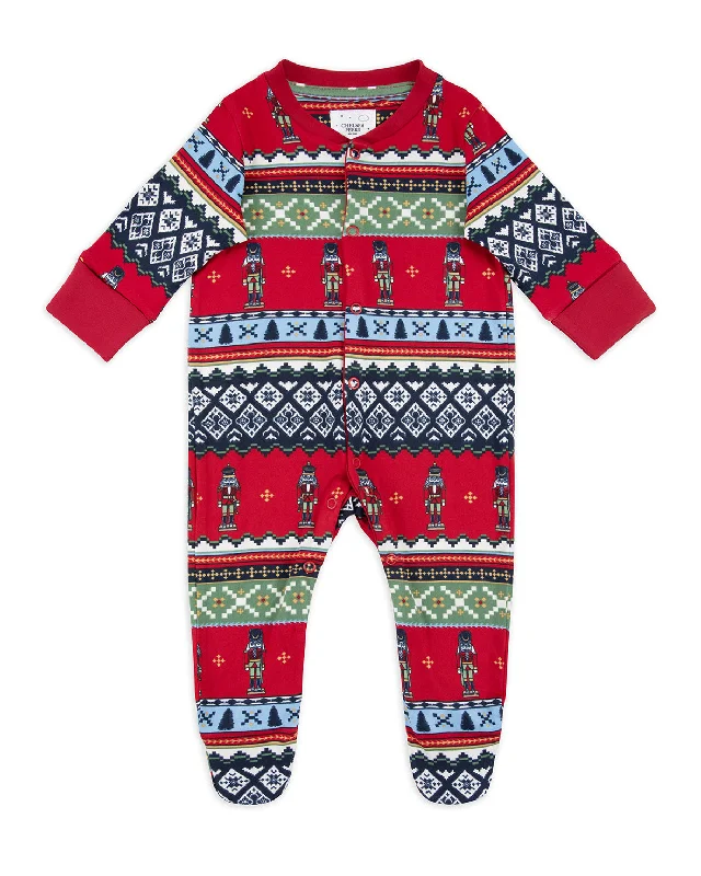 Women’s breathable flannel pajamas-Baby Christmas Nutcracker Fair Isle Print Print Sleepsuit