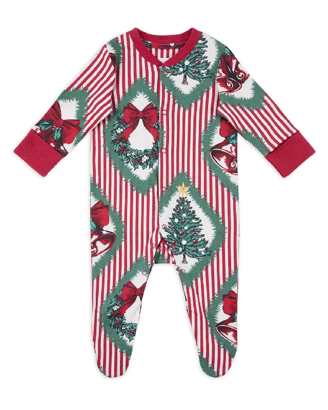 Women’s bold print sleep set-Baby Organic Cotton Christmas Vintage Tree & Wreath Print Sleepsuit