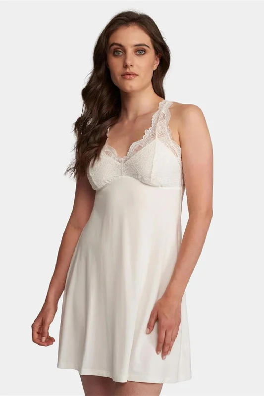 Women’s short-sleeve satin nightie-Belle Epoque Iconic Chemise in Chantilly