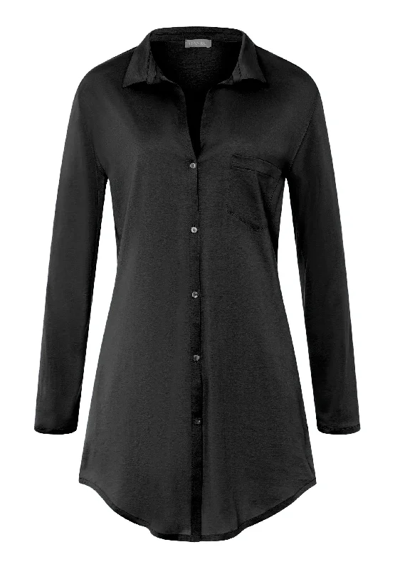 Women’s breathable modal pajamas-Cotton Deluxe Button Front Cotton Sleep Shirt | Black 77958-019