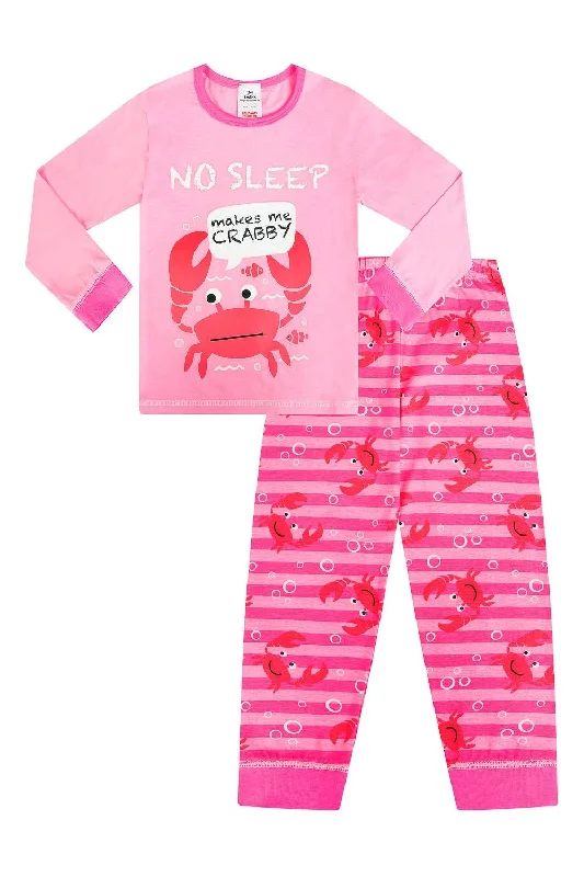 Women’s short-sleeve fleece nightie-Girls No Sleep Makes Me Crabby Long Pyjamas