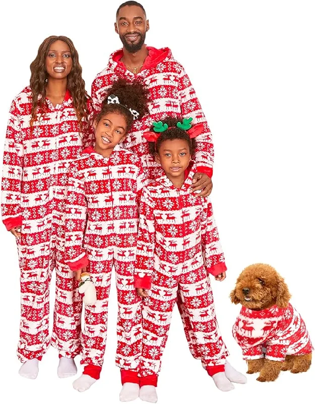 Women’s bold stripe sleepshirt-Family Christmas Pajamas Onesies Snowflake Hooded Sleeper - Full Set