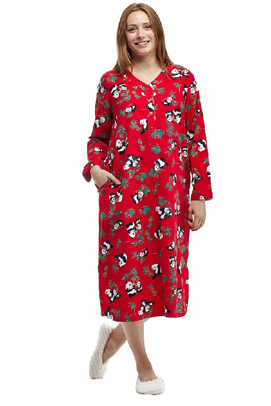 Women’s comfy velour robe-Flannel Panda Bear Plus Size Sleep Shirt