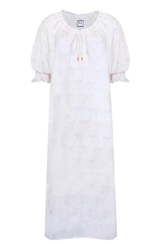 Women’s short-sleeve modal sleepwear-OTM Exclusive: Long Nightdress in Pink Bow