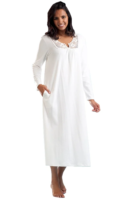 Women’s plush flannel nightgown-Long Sleeve Crochet Sleep Dress