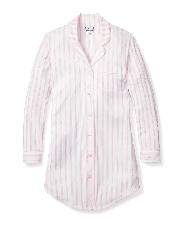 Women’s soft flannel sleepshirt-Women's Luxe Pima Pink Stripe Nightshirt