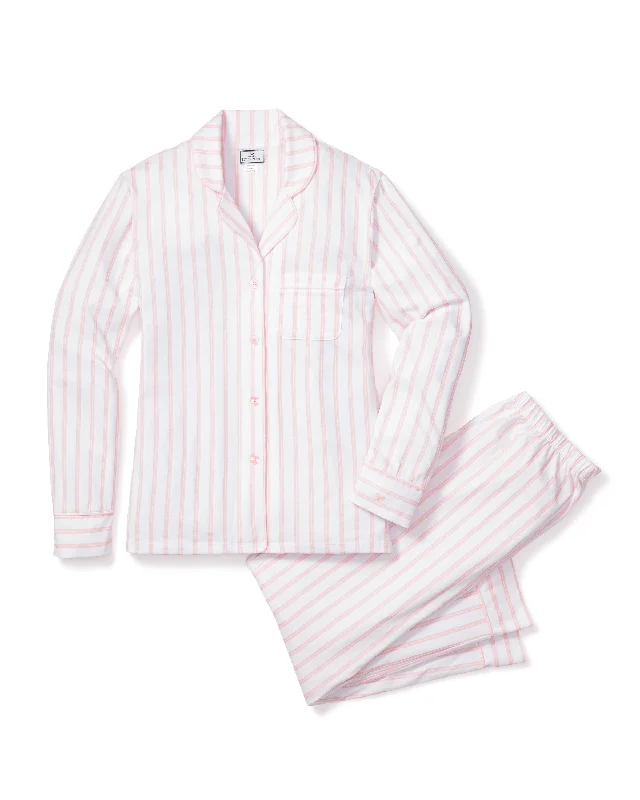 Women’s lace-trim chemise-Women's Luxe Pima Pink Stripe Pajama Set