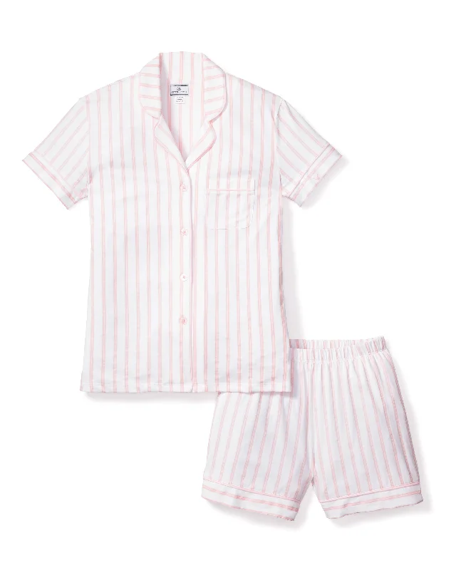 Women’s plush modal sleepshirt-Women's Luxe Pima Pink Stripe Short Set