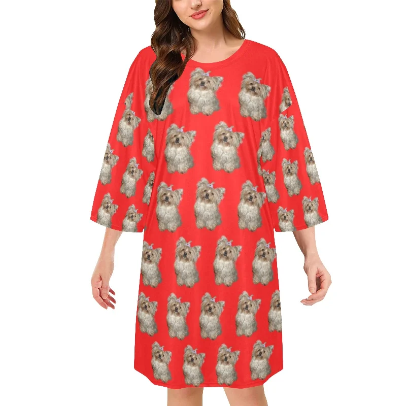 Women’s delicate lace sleepshirt-Minnie Oversized Sleep Shirt- Red