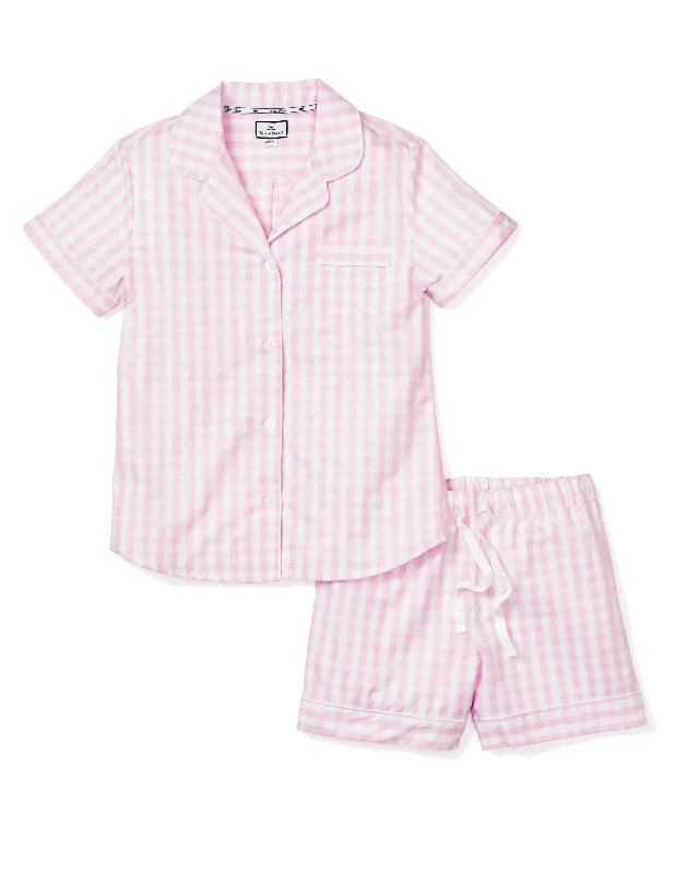 Women’s plush modal sleepshirt-Women's Pink Gingham Short Set