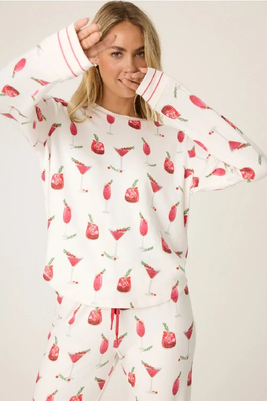 Women’s bold print nightgown-Red Cocktails Long Pajama Set