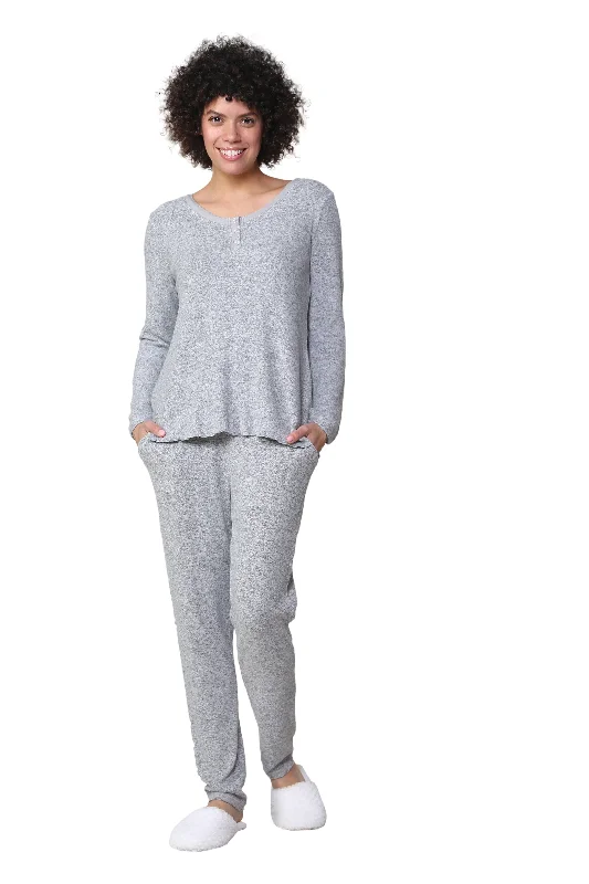 Women’s short-sleeve fleece nightie-The Comfort Collection Snap PJ Set